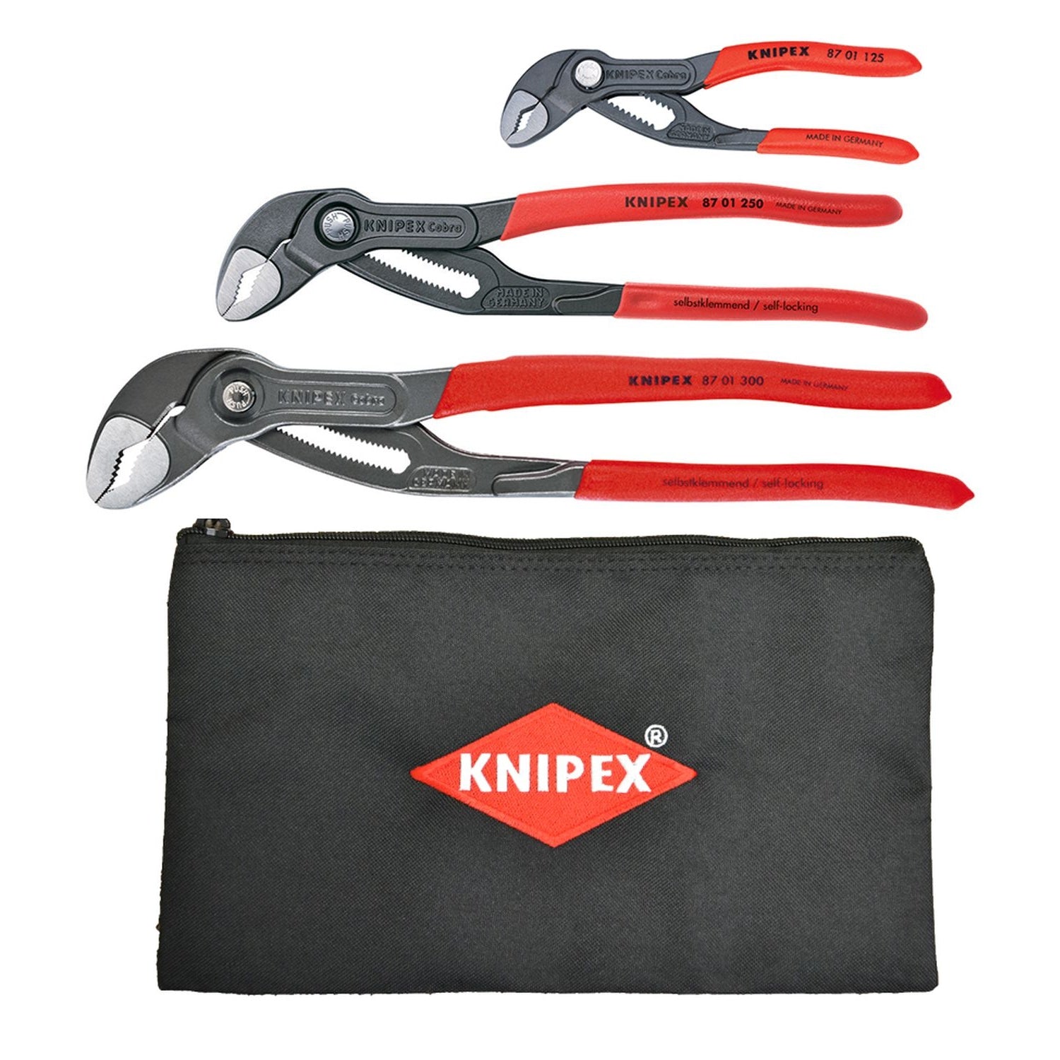 Knipex 9K 00 80 122 US 3 Pc Cobra Set with Keeper Pouch