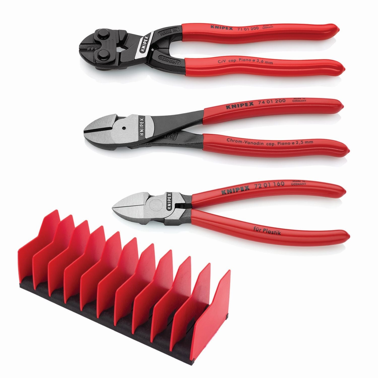 Knipex 9K 00 80 137 US 3 Pc Cutting Pliers Set with 10 Pc Tool Holder