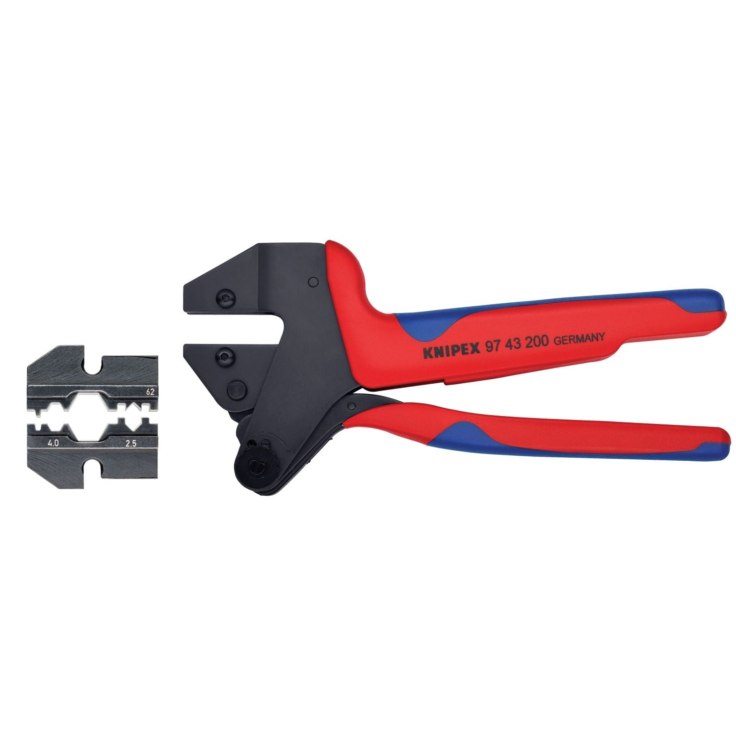 Knipex 9K 00 80 58 US Crimp System Pliers (97 43 200) & Crimp Die: Solar Connectors H & 5 (HUBER & SUHNER): 2.5/4.0 mm 11/1 (97 49 62) Packaged In A Protective Plastic Case