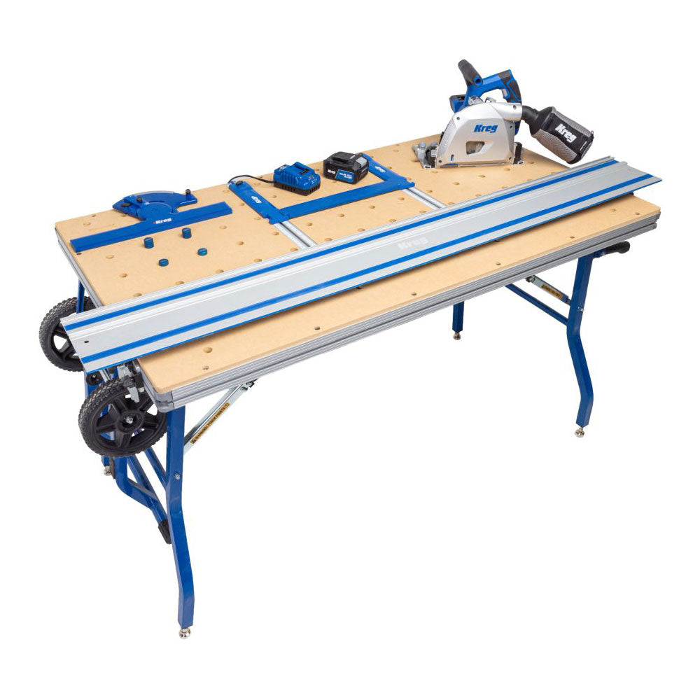Kreg 20V Cordless Ionic Drive Adaptive Cutting System Track Saw + 62-in. Guide Rail + Project Table Master 4.0Ah Kit (ACSCT3000B)