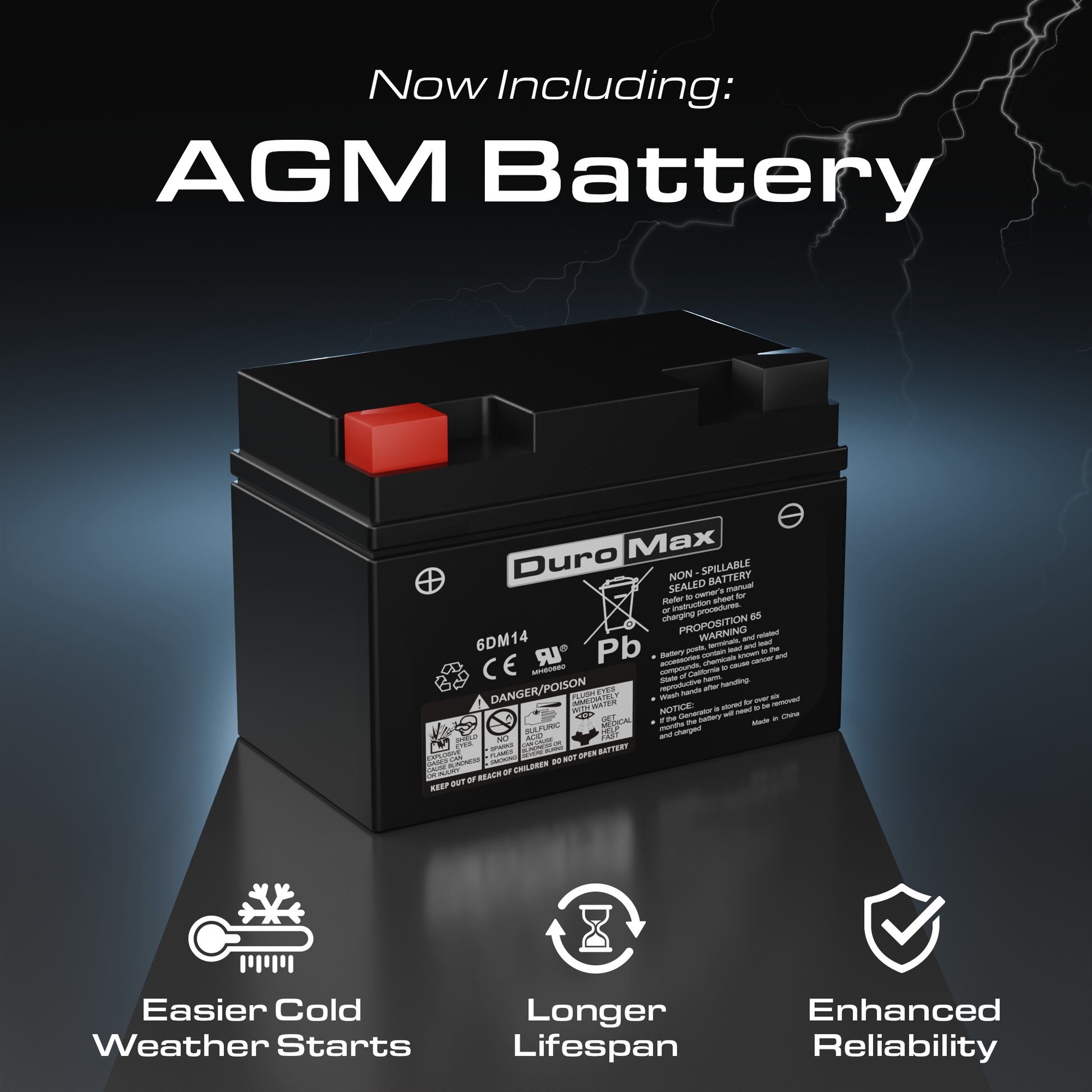 DuroMax XP13500iH included 12-volt AGM battery and battery tender detail photo