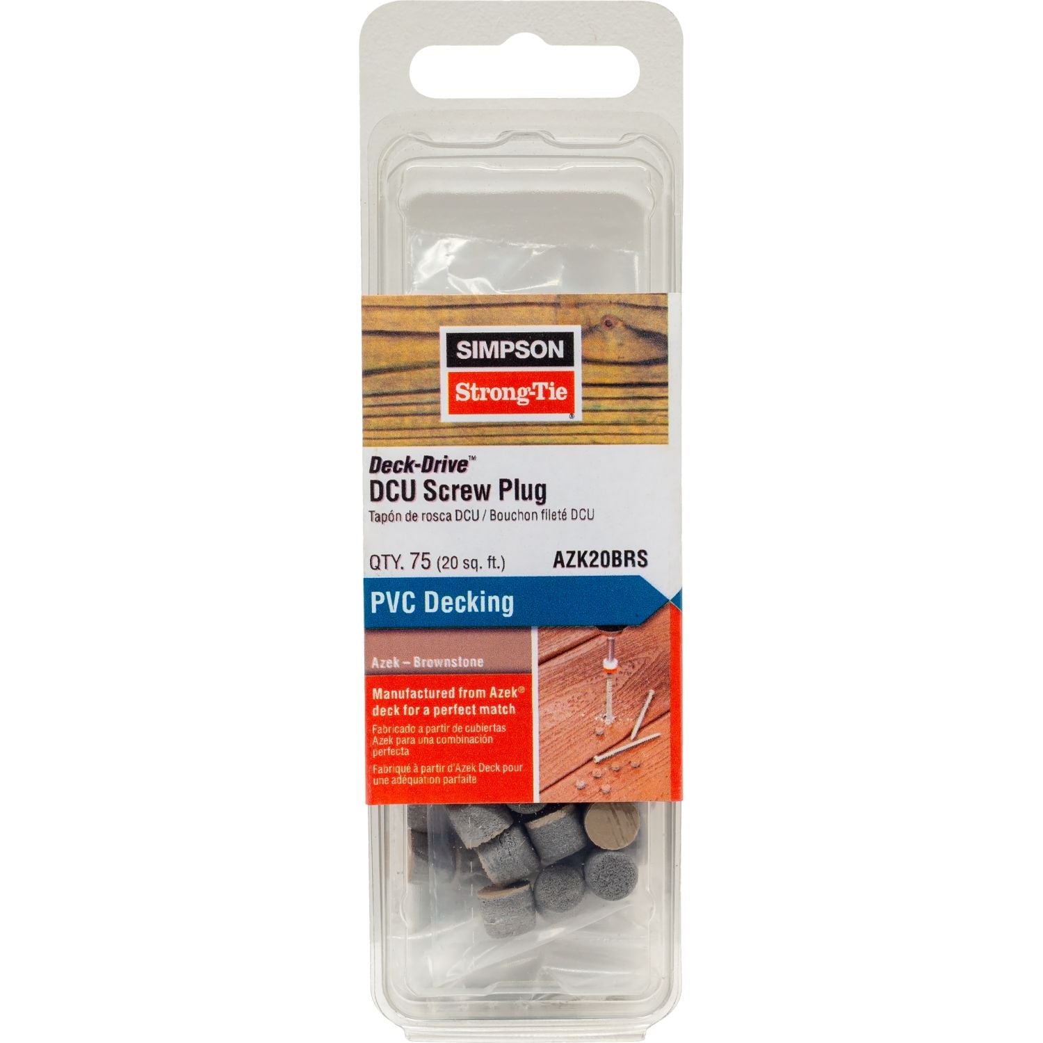 Simpson Strong-Tie AZK20BRS Deck-Drive DCU Screw Plug,  Azek Brownstone, 75-Pack
