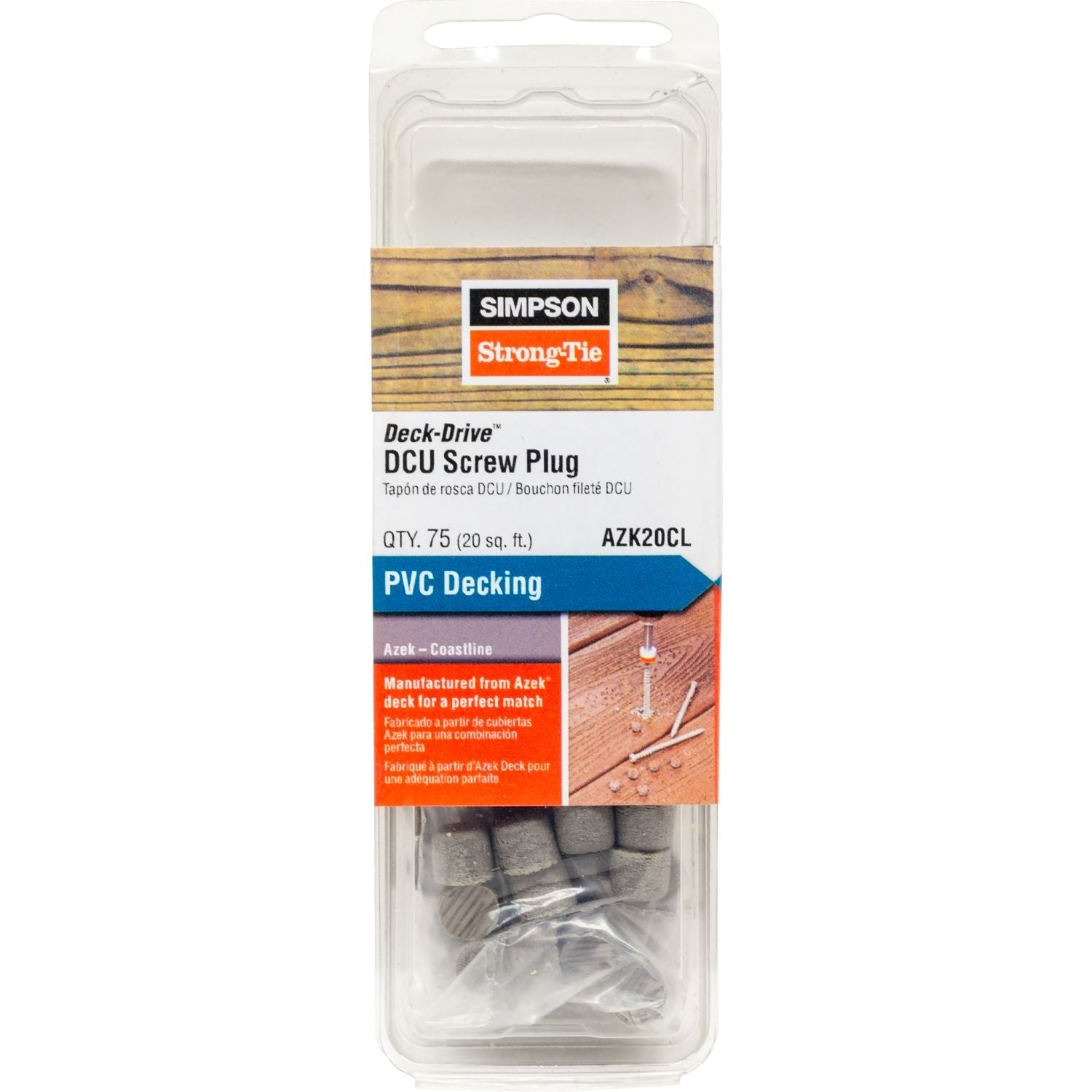 Simpson Strong-Tie AZK20CL Deck-Drive DCU Screw Plug,  Azek Coastline, 75-Pack