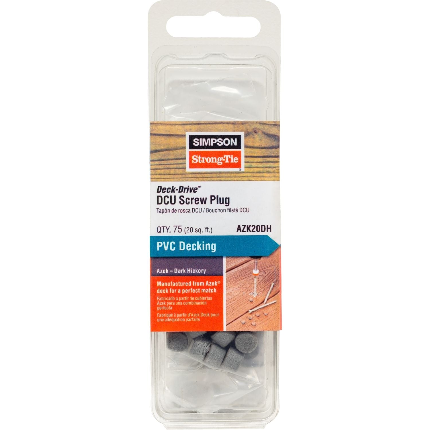 Simpson Strong-Tie AZK20DH Deck-Drive DCU Screw Plug,  Azek Dark Hickory, 75-Pack