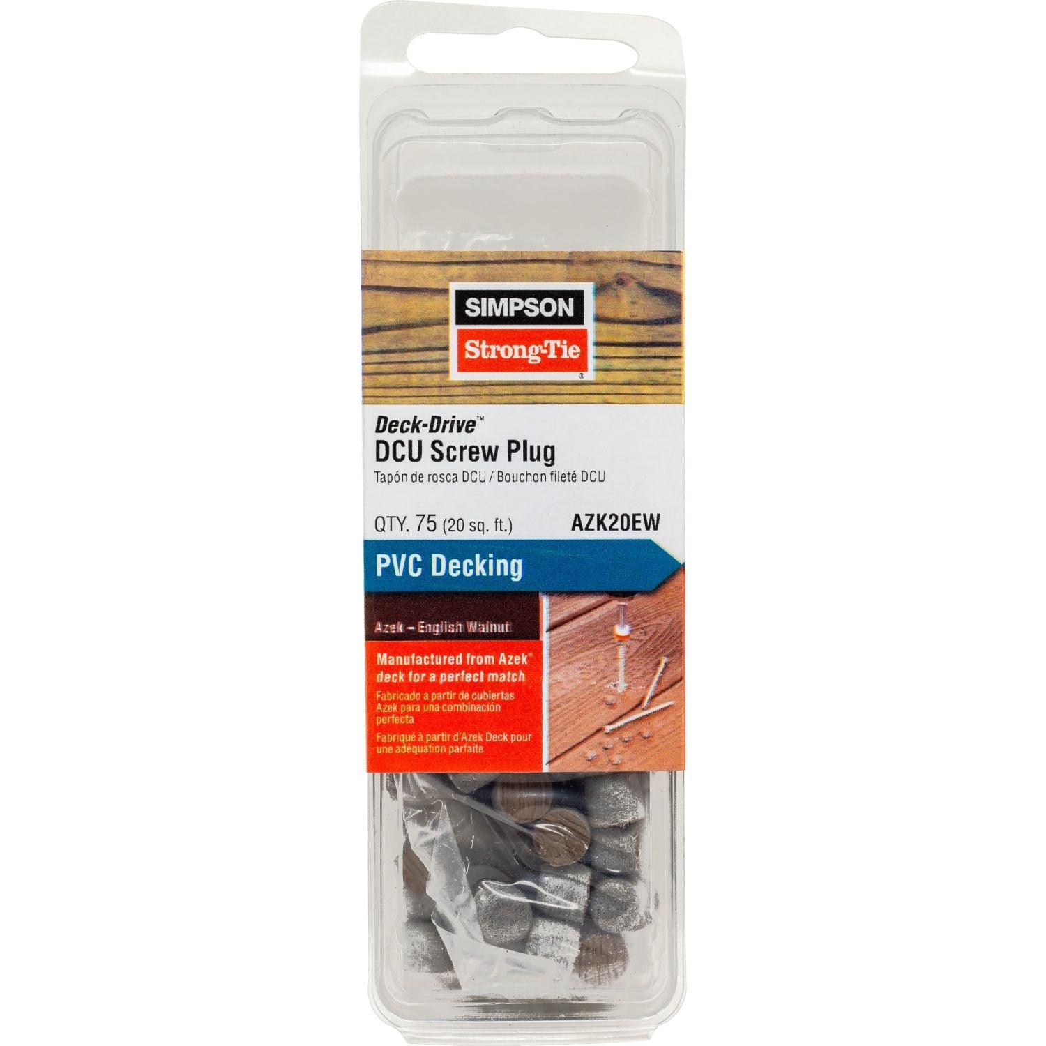 Simpson Strong-Tie AZK20EW Deck-Drive DCU Screw Plug,  Azek English Walnut, 75-Pack
