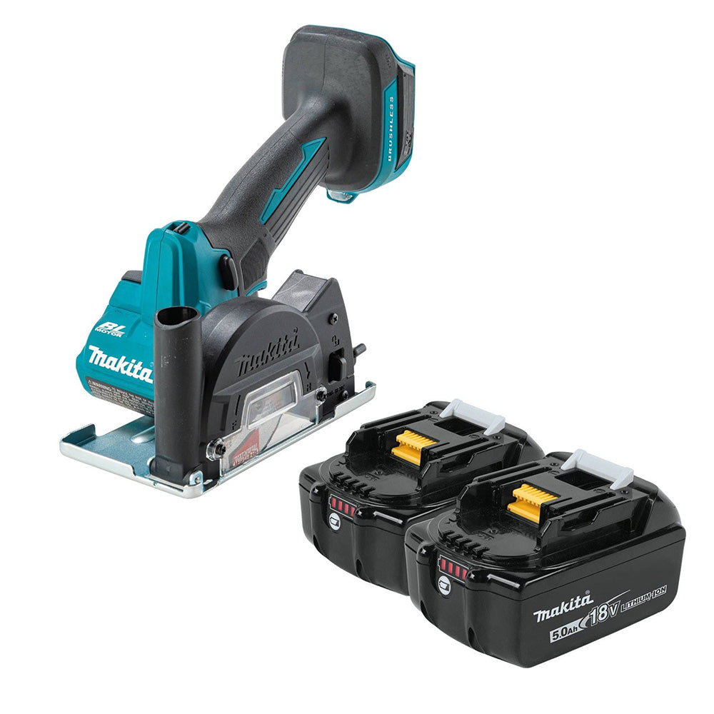 Makita XCM01Z 18V LXT Lithium-Ion Brushless Cordless 3" Cut-Off Tool with 18V LXT 5.0Ah Batteries, 2-Pack