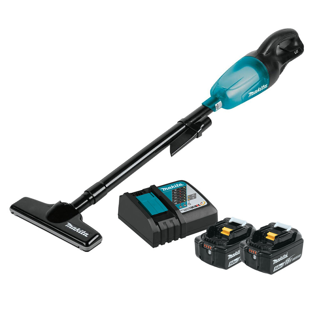 Makita XLC02ZB 18V LXT Compact Cordless Vacuum with BL1850BDC2X1 Battery & Rapid Optimum Charger Starter Pack, 5.0Ah Kit