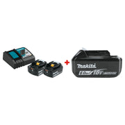 Makita BL1850BDC2X1 5.0Ah battery and Rapid Optimum Charger starter pack with extra BL1860B 6.0Ah battery