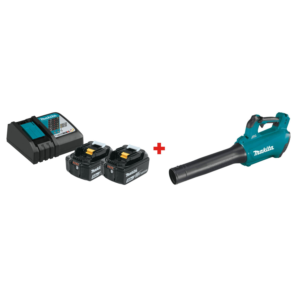 Makita XBU03Z 18V LXT Brushless Cordless Blower with BL1850BDC2X1 5.0Ah battery and Rapid Optimum Charger starter pack