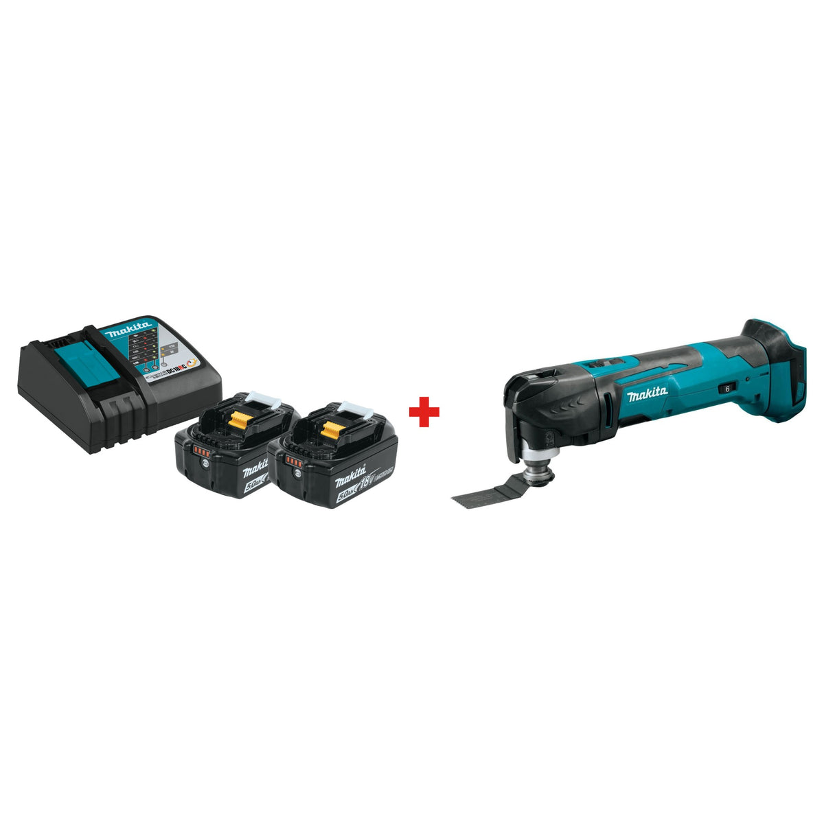 Makita XMT03Z 18V LXT Cordless Multi-Tool with BL1850BDC2X1 5.0Ah battery and Rapid Optimum Charger starter pack