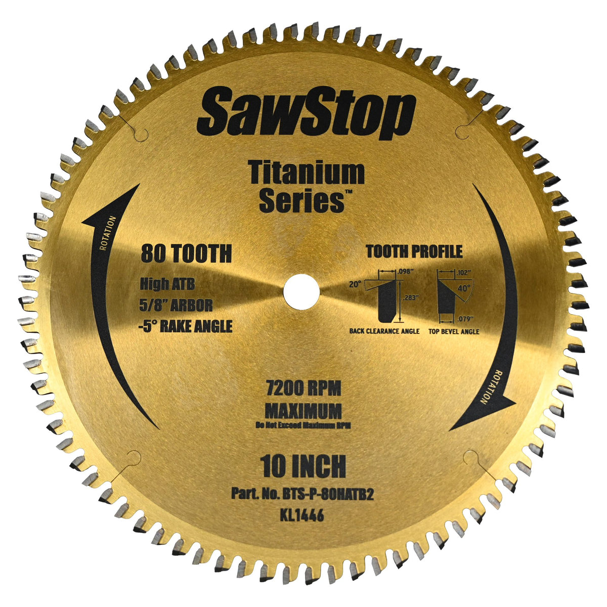 Sawstop Titanium Series 10-in. Premium Woodworking 80-Tooth Blade (BTS-P-80HATB2)