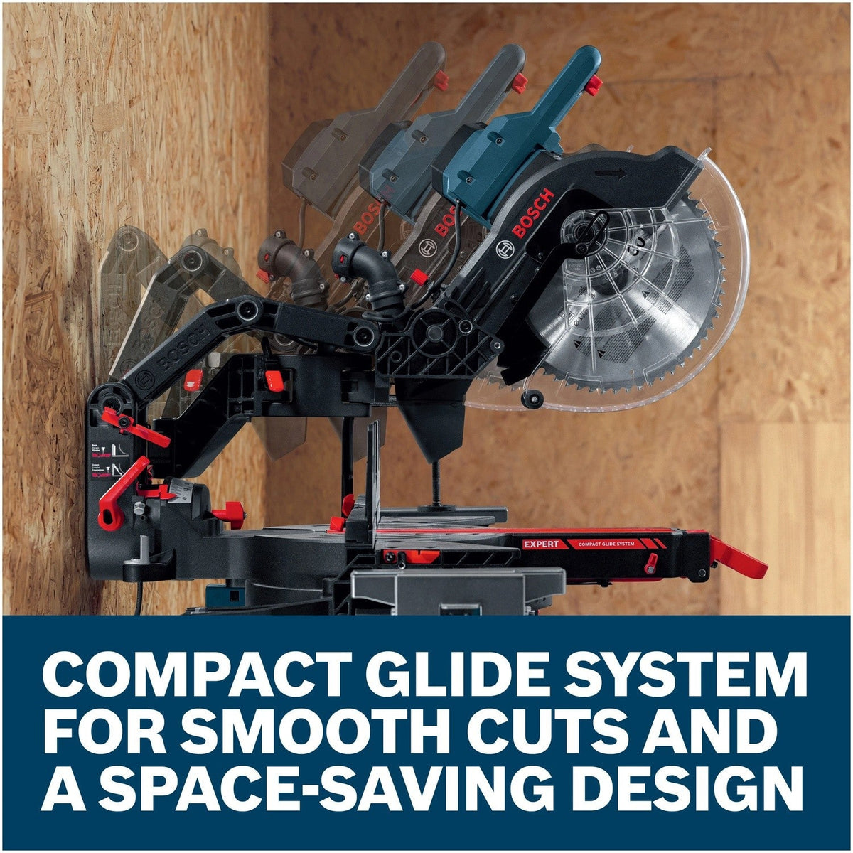 Bosch EXCM341-305GD compact glide system range of motion against a wall