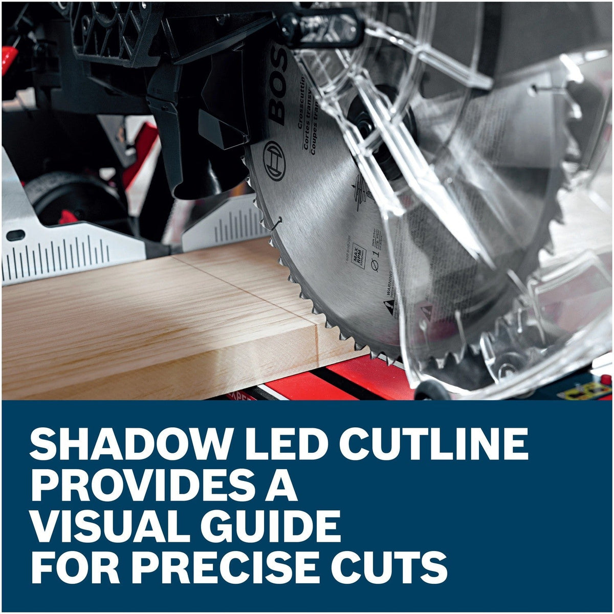 Bosch EXCM341-305GD Shadow LED cutline on the blade and workpiece