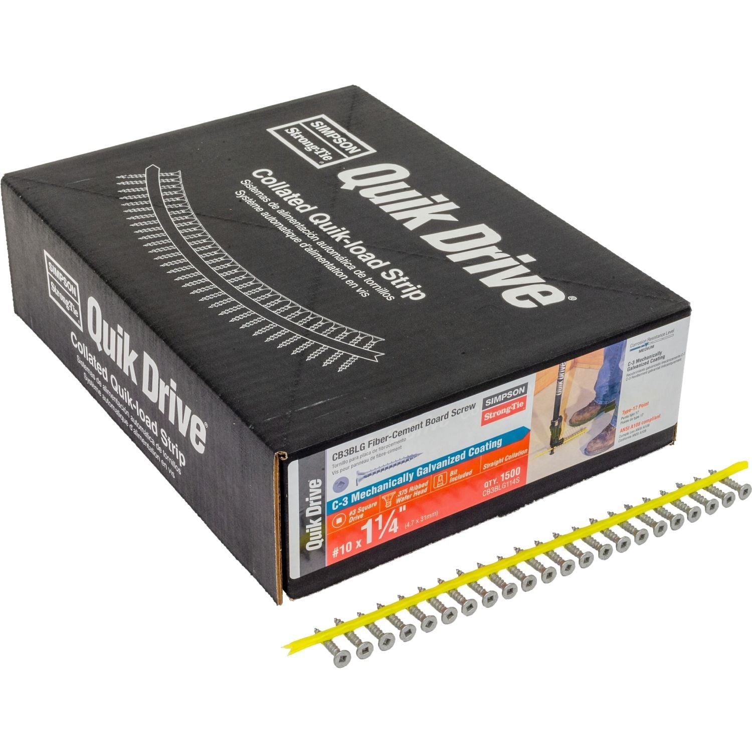 Simpson Strong-Tie CB3BLG114S CB3BLG Fiber-Cement Board Screw (Collated),  #10 x 1-1/4-in. #3 SQU, 1500-Pack