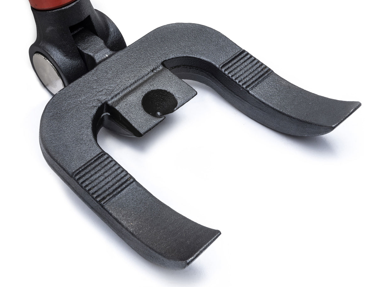 Close-up of the double fork and center nail puller on the Crescent 44-in. Indexing Deck Removal Bull Bar