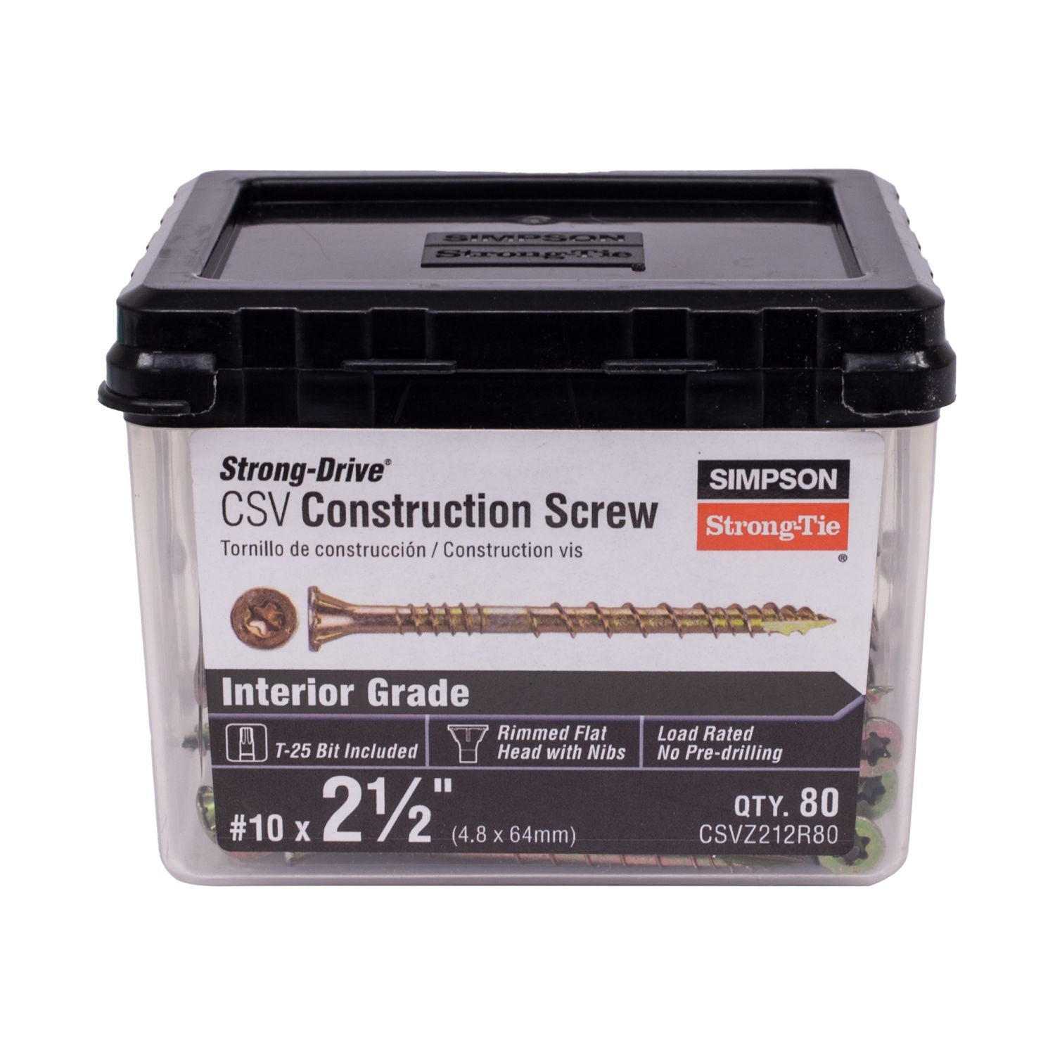 Simpson Strong-Tie CSVZ212R80 Strong-Drive CSV Construction Screw,  #10 x 2-1/2-in. T25, Flat Head, Yellow Zinc, 80-Pack