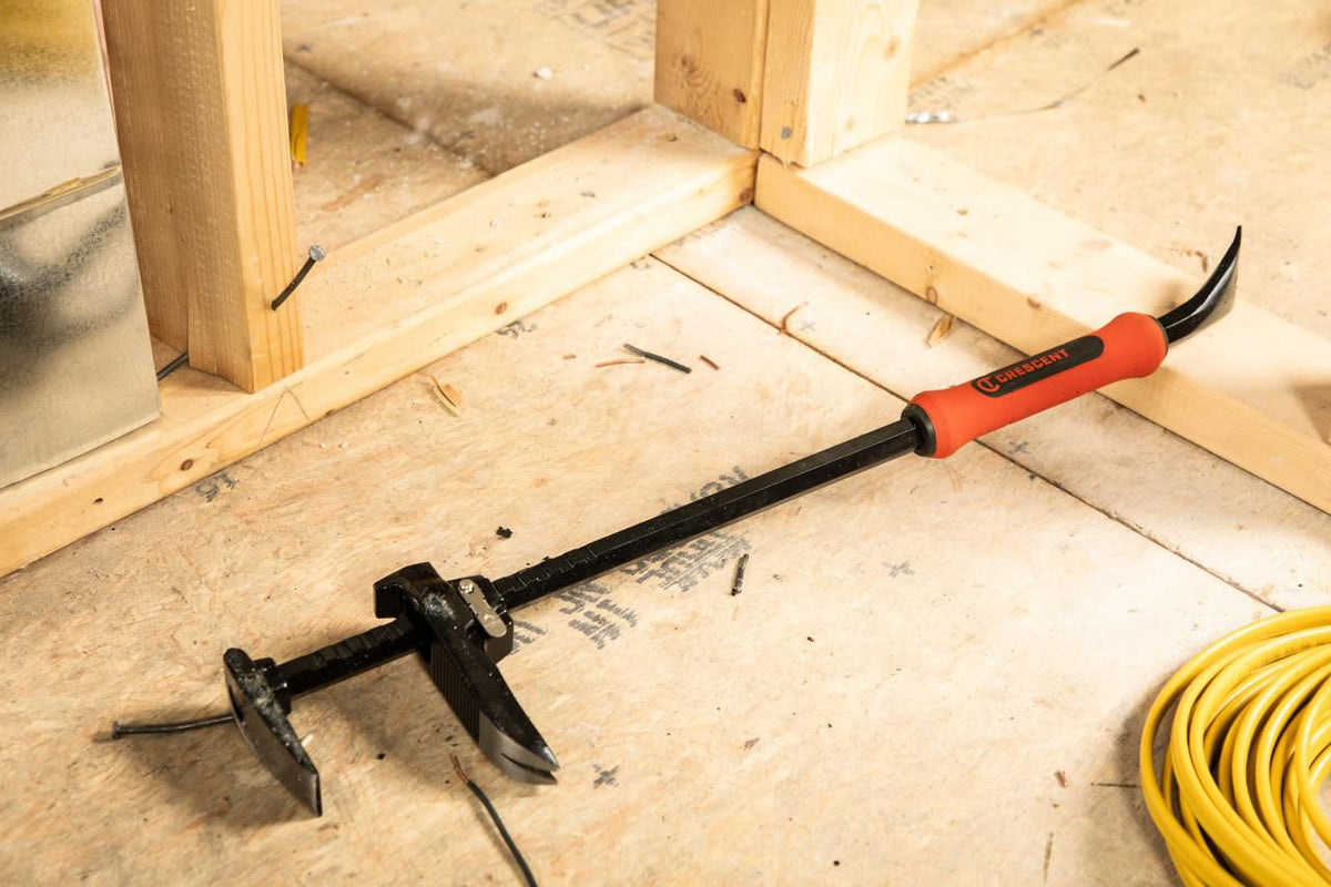 Crescent 24-in. Adjustable Pry Bar head on a construction site