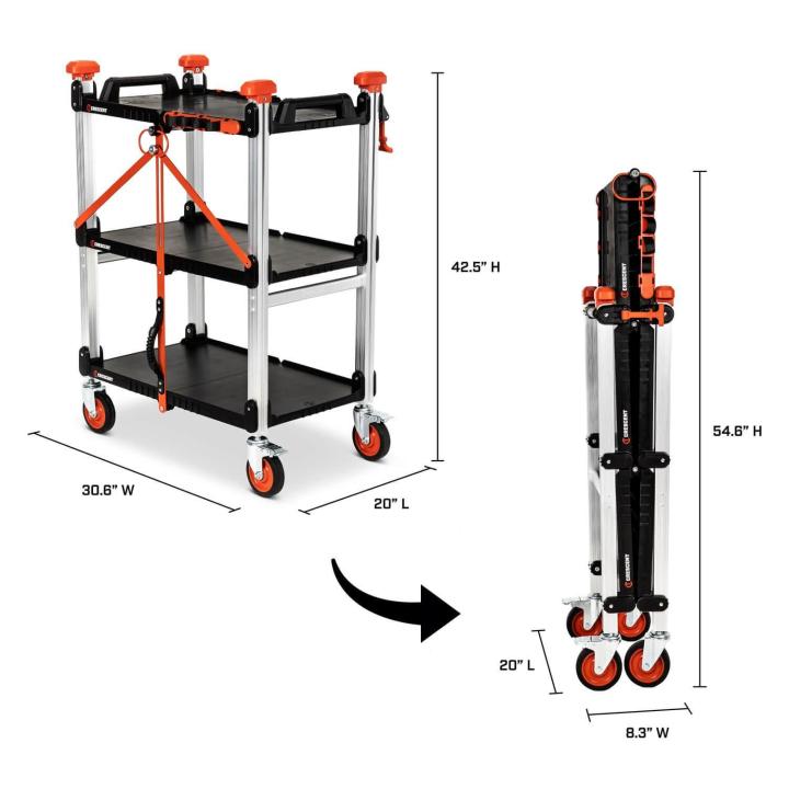 Crescent F3SCBL SITERUNNER 3 Shelf Folding Jobsite Cart – Tool Nut