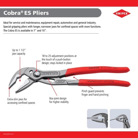 Knipex Cobra ES Water Pump Pliers - feature infographic