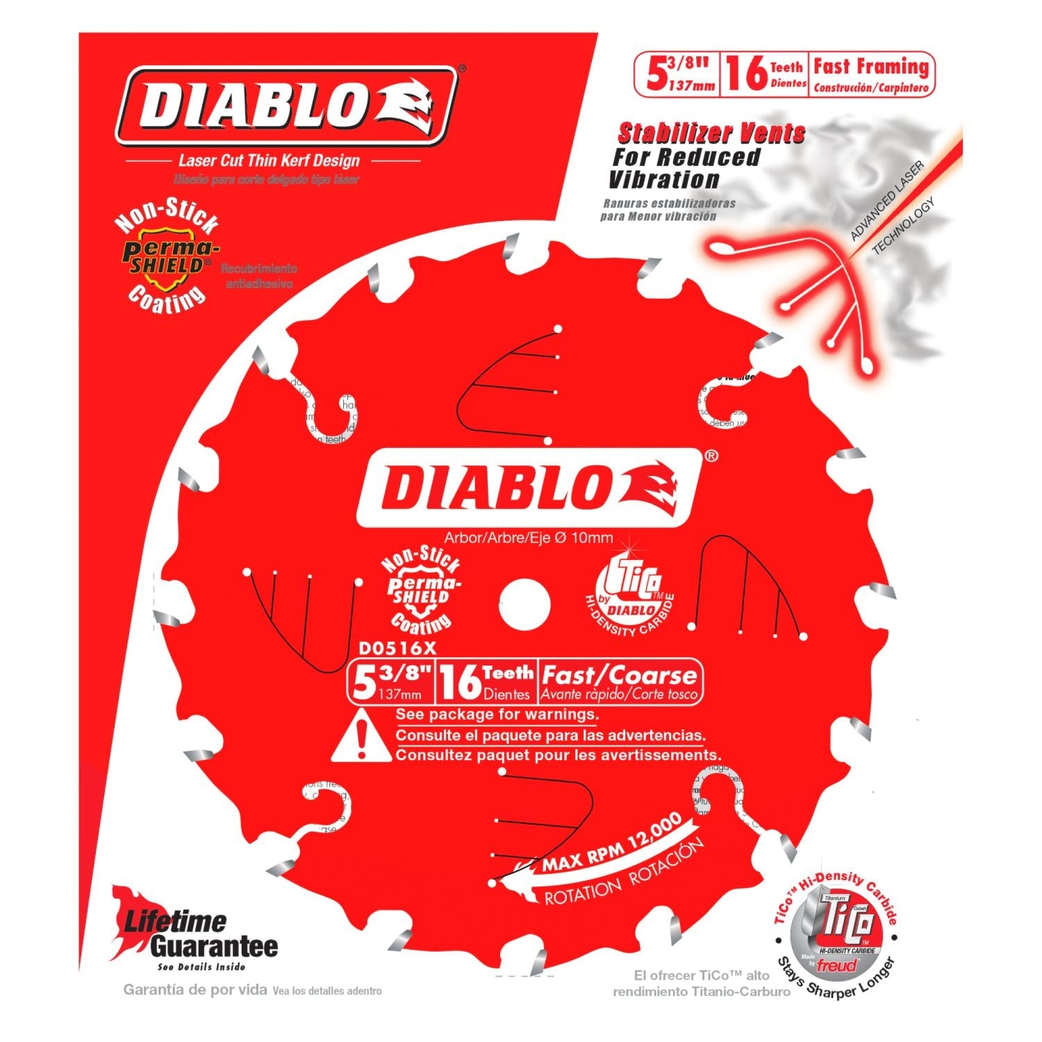 Diablo D0516X 5-3/8 in. x 16-Tooth  Framing Trim Saw Blade