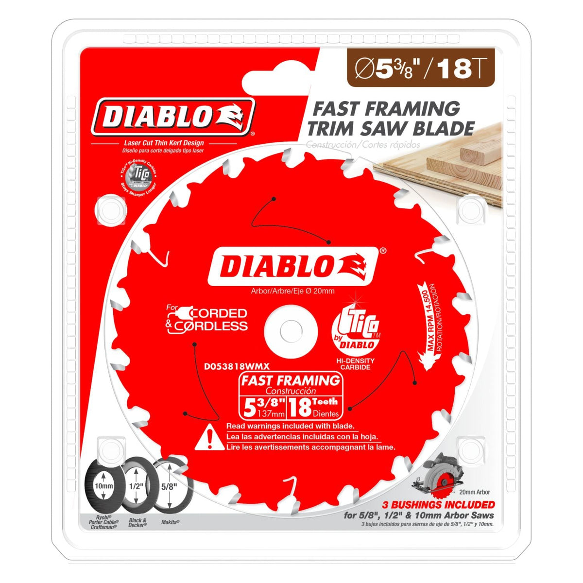 Diablo D053818WMX 5-3/8 in. x 18-Tooth  Fast Framing Saw Blade