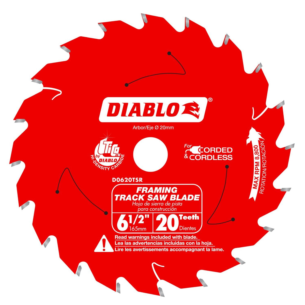 Diablo D0620TSR Diablo 6-1/2-in. 20-Teeth Track Saw Blade for Framing