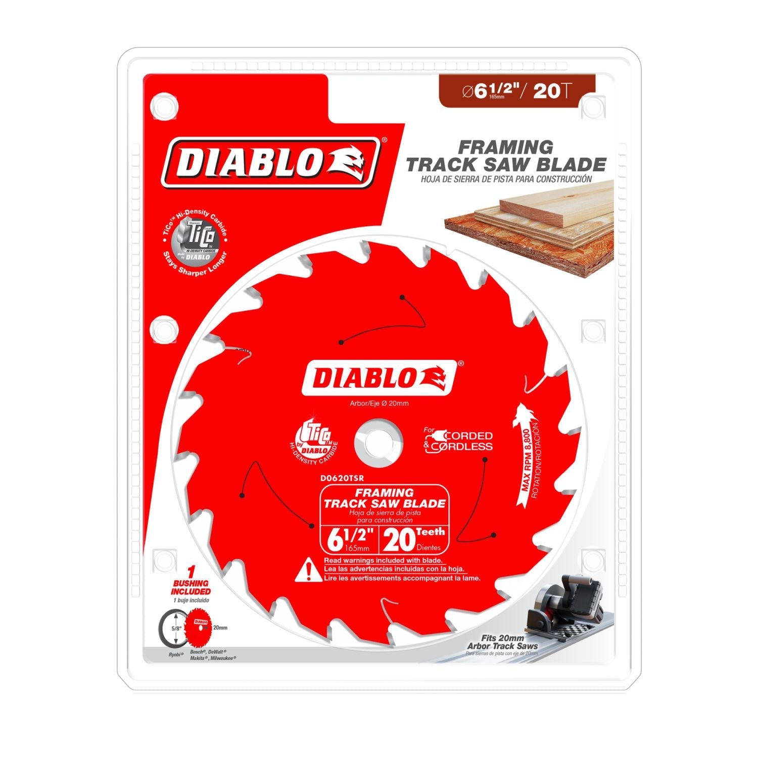 Diablo D0620TSR Diablo 6-1/2-in. 20-Teeth Track Saw Blade for
