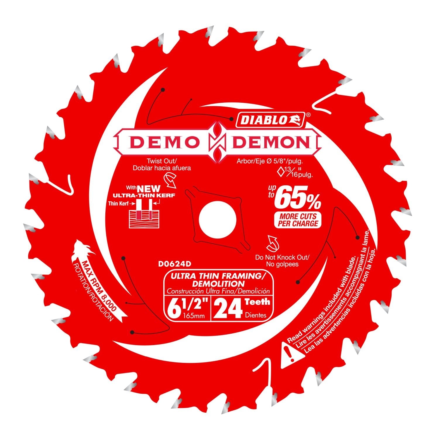 Diablo D0624DA 6-1/2 in. x 24-Tooth  Demo Demon Ultimate Framing/Demolition Saw Blade