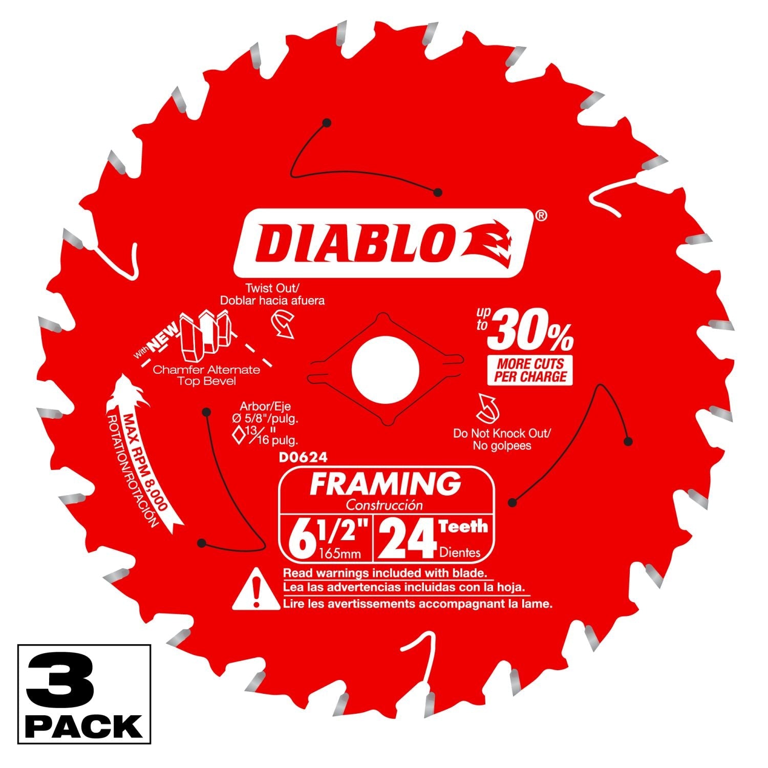 Diablo D0624X3 6-1/2 in. x 24 Tooth Framing Saw Blades for Wood (3-Pack)