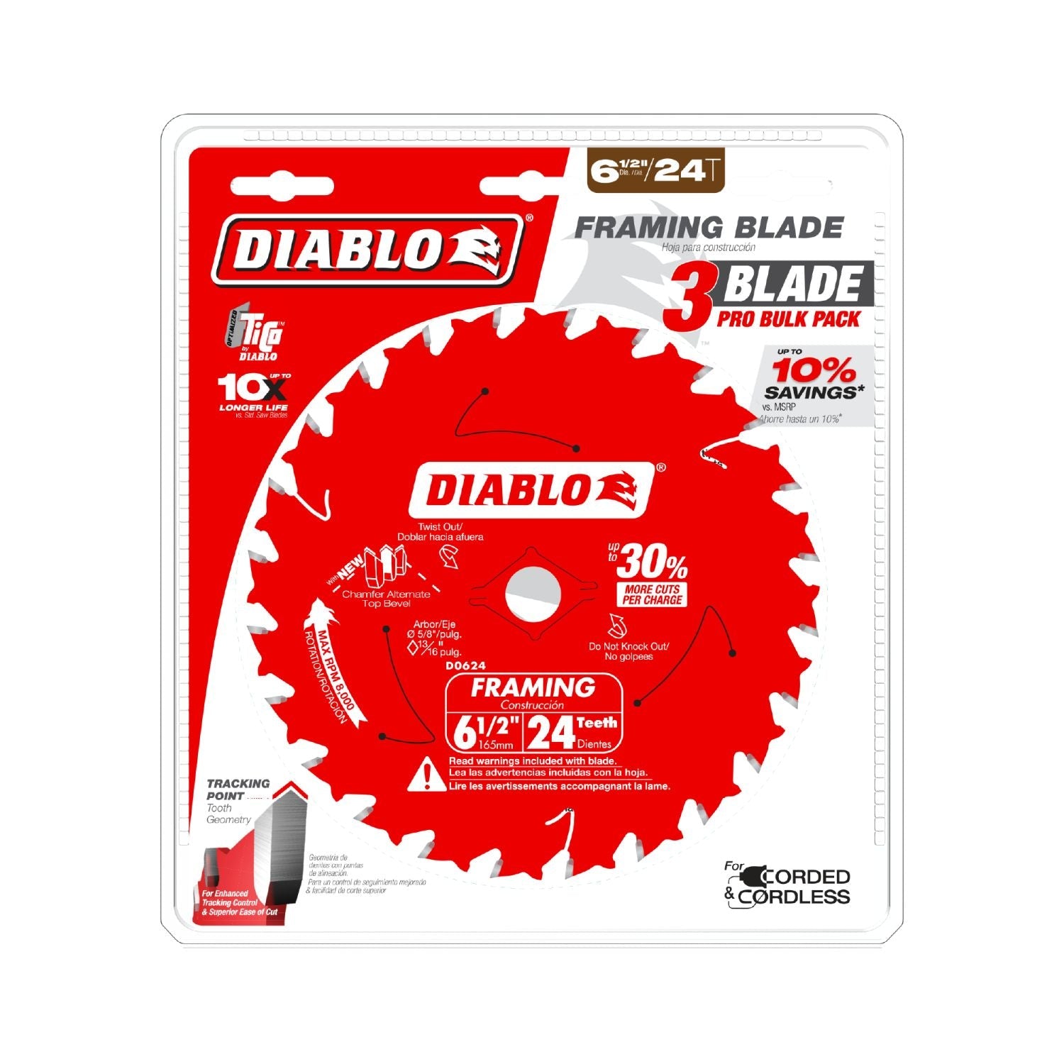 Diablo D0624X3 6-1/2 in. x 24 Tooth Framing Saw Blades for Wood (3-Pack)