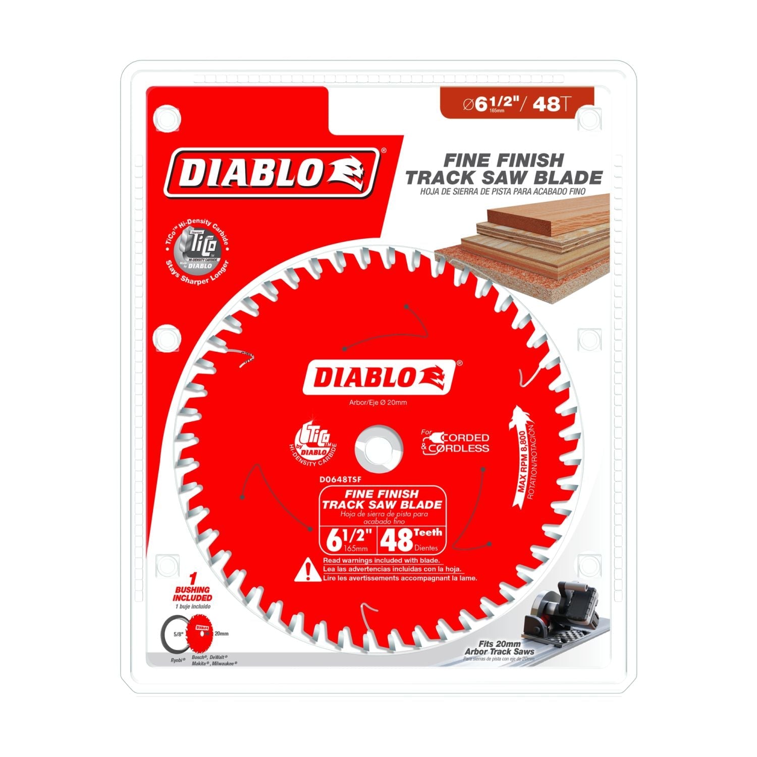 Diablo D0648TSF 6-1/2 in. 48-Teeth Track Saw Blade for Fine Finish
