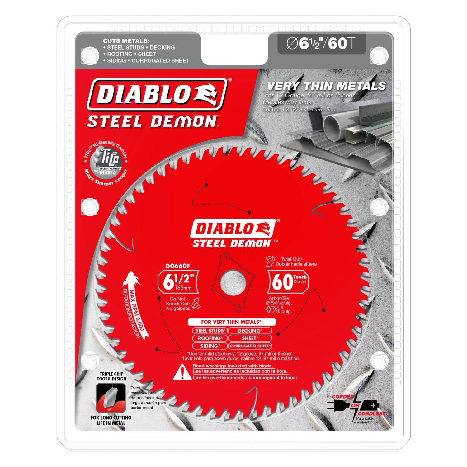 Diablo D0660F 6-1/2 in. x 60 Tooth Steel Demon Saw Blade for Thin Metal