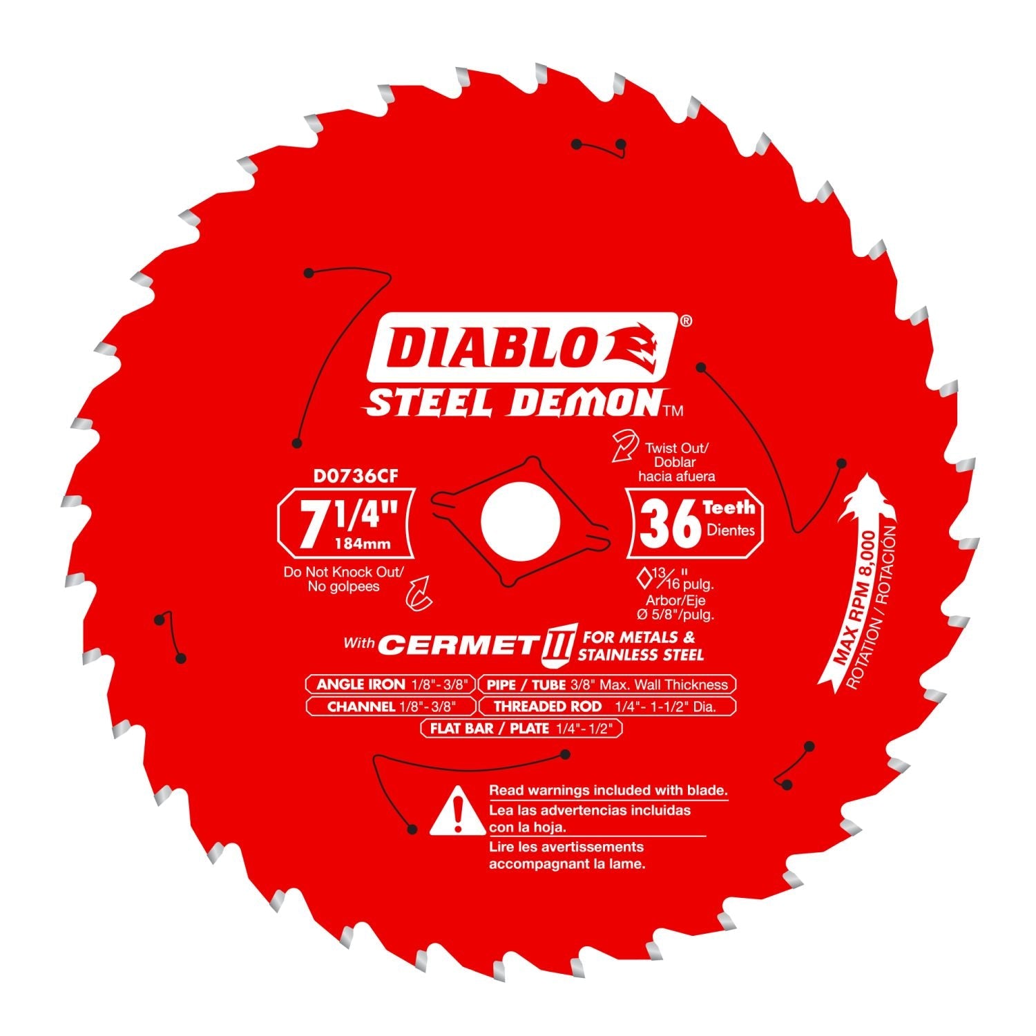 Diablo D0736CF 7-1/4-in. x 36-Teeth Steel Demon Cermet II Saw Blade for Thick Metal