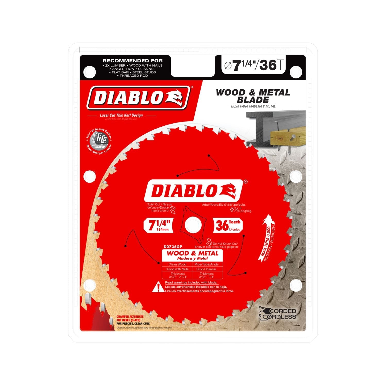 Diablo D0736GPA 7-1/4 in. x 36-Tooth  Wood & Metal Carbide Saw Blade