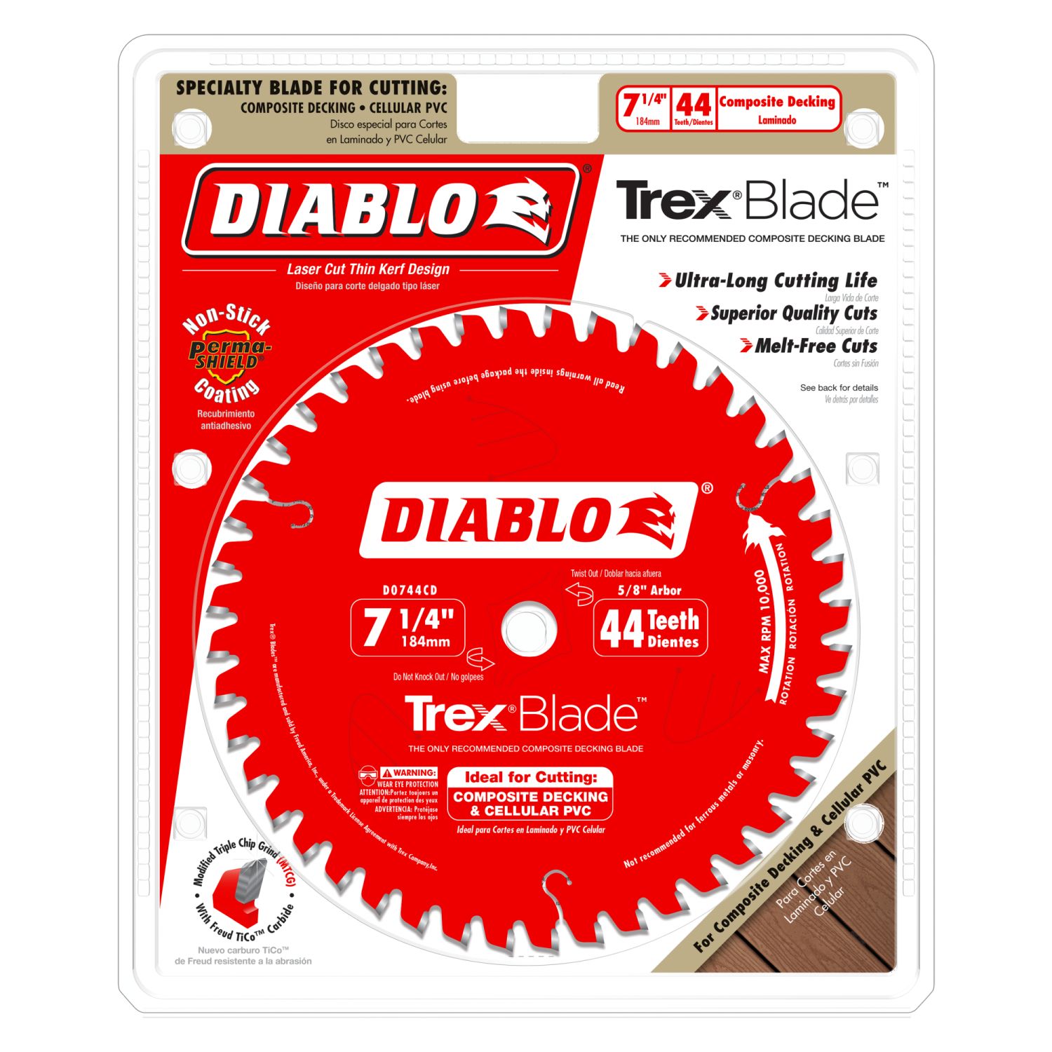 Diablo D0744CD 7-1/4 in. x 44-Tooth  Composite Material/Plastics TrexBlade