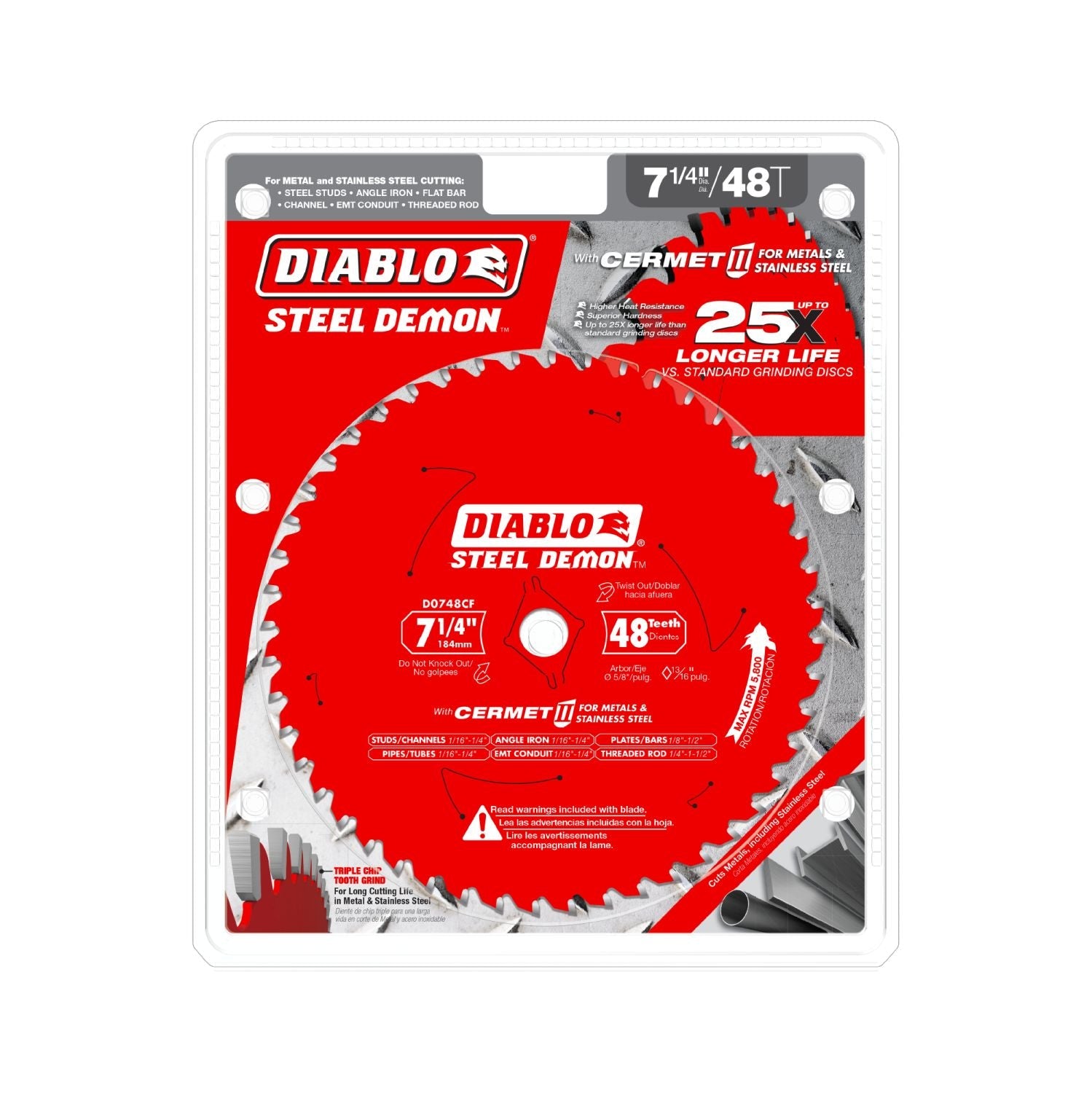 Diablo D0748CFA 7-1/4 in. x 48 Tooth Steel Demon Cermet II Saw Blade for Metals & Stainless Steel
