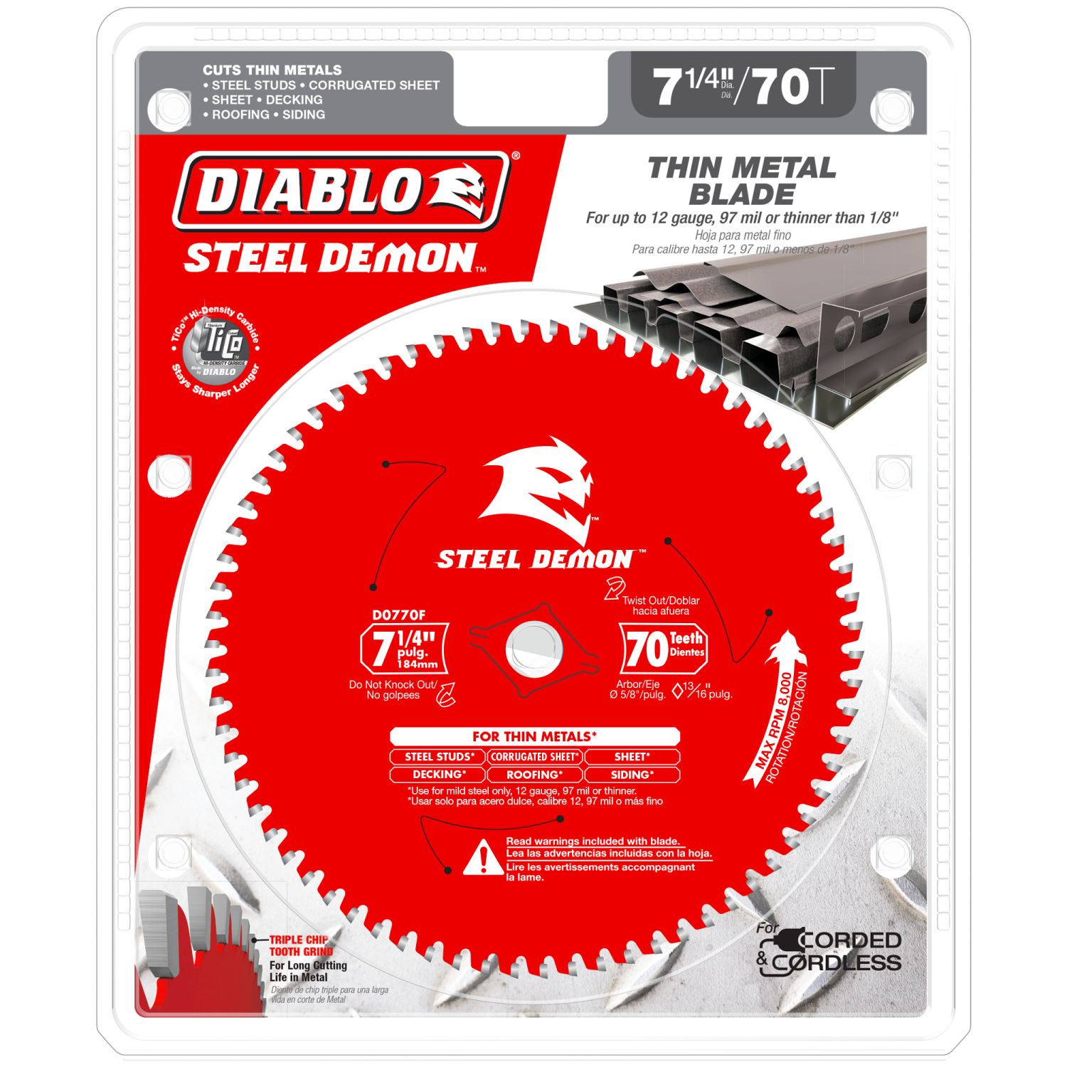 Diablo D0770F 7-1/4 in. x 70-Tooth  Steel Demon Metal Cutting Saw Blade