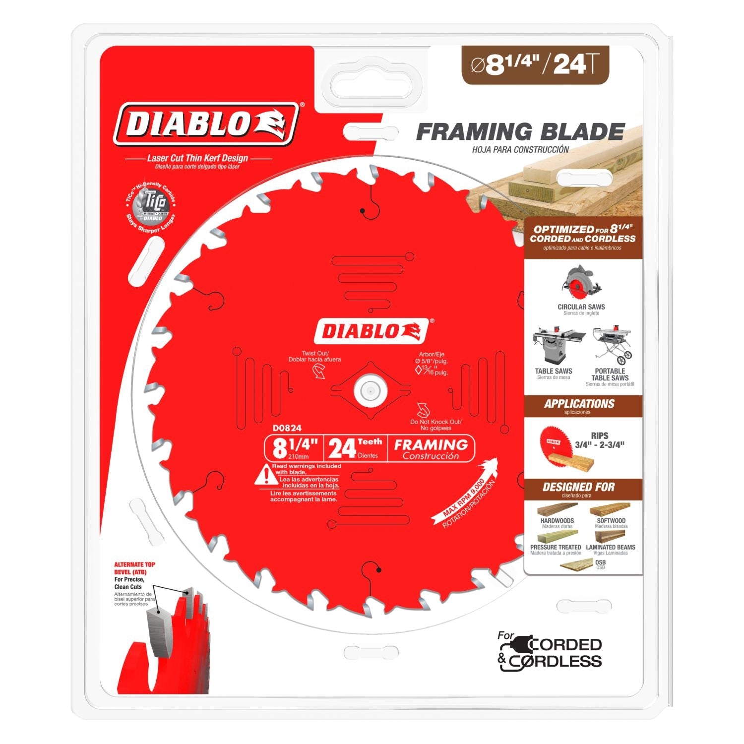 Diablo D0824X 8-1/4 in. x 24-Tooth  Framing Saw Blade