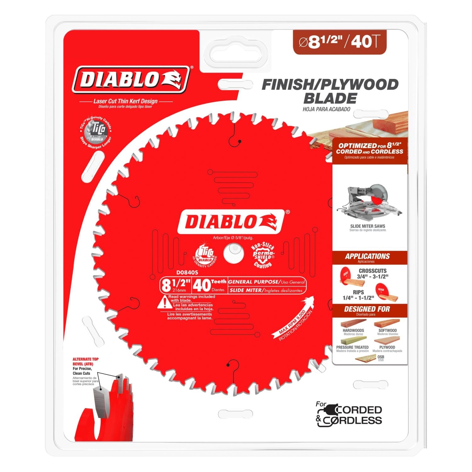 Diablo D0840S 8-1/2 in. x 40-Tooth  General Purpose Slide Miter Saw Blade