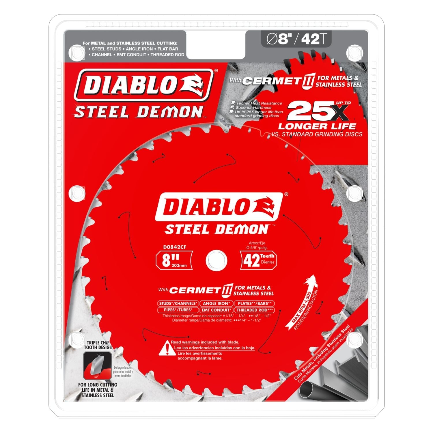 Diablo D0842CF 8-in. x 42-Teeth Steel Demon Cermet II Saw Blade for Thick Metal
