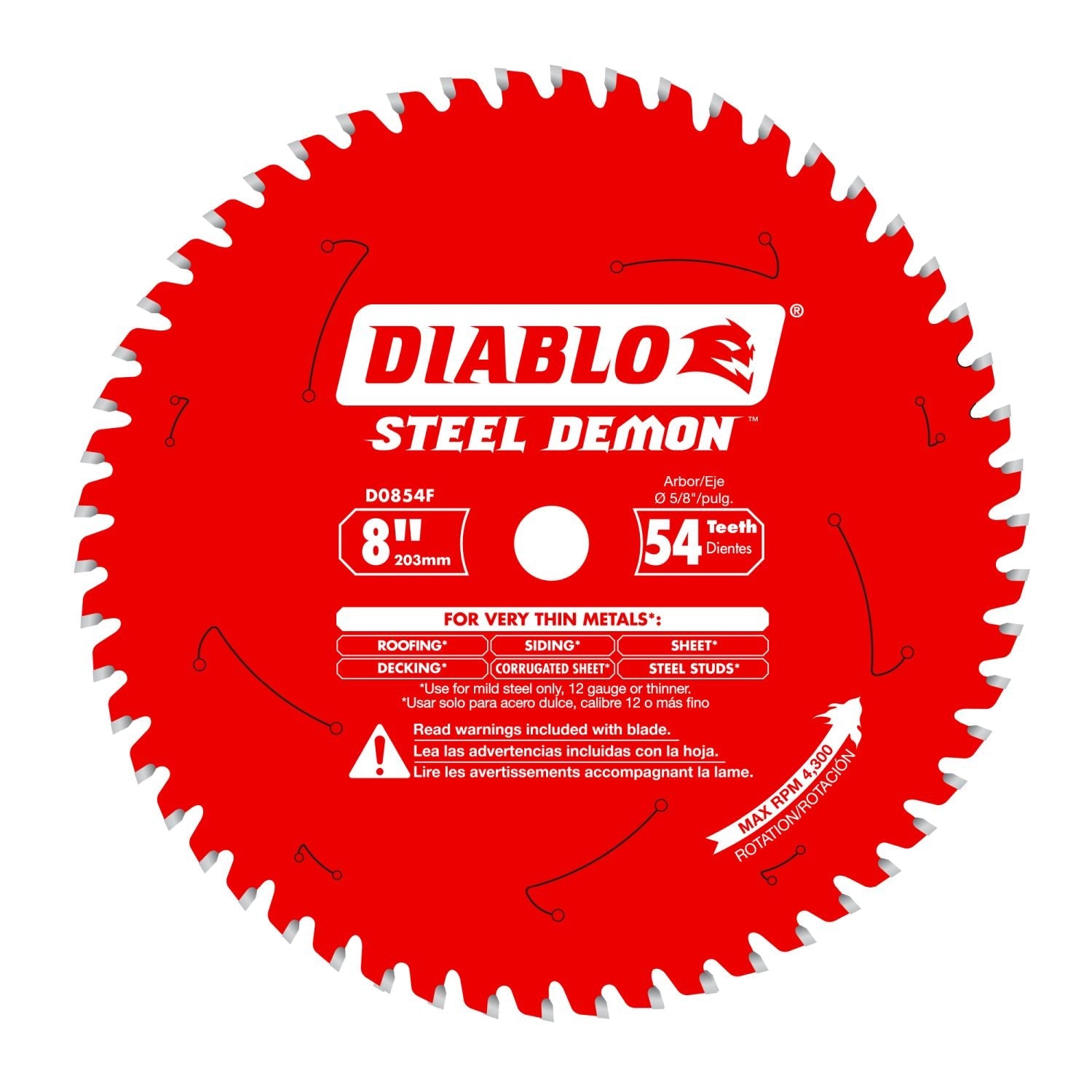 Diablo D0854F 8 in. x 54-Tooth  Steel Demon Saw Blade for Thin Metal