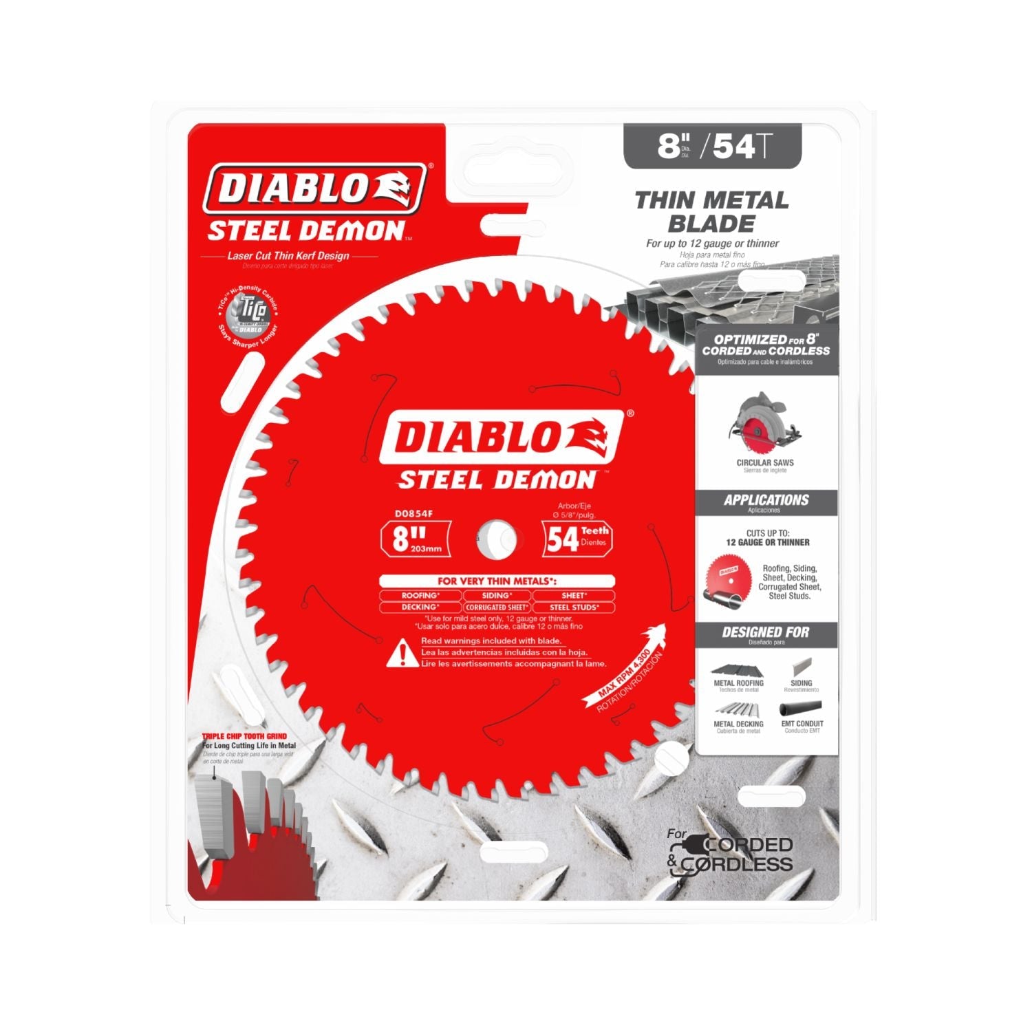 Diablo D0854F 8 in. x 54-Tooth  Steel Demon Saw Blade for Thin Metal