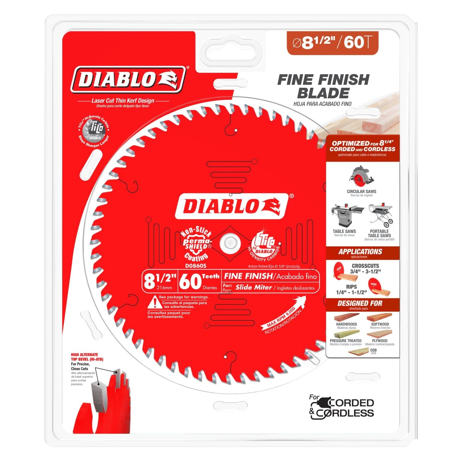 Diablo D0860S 8-1/2 in. x 60-Tooth  Fine Finish Saw Blade