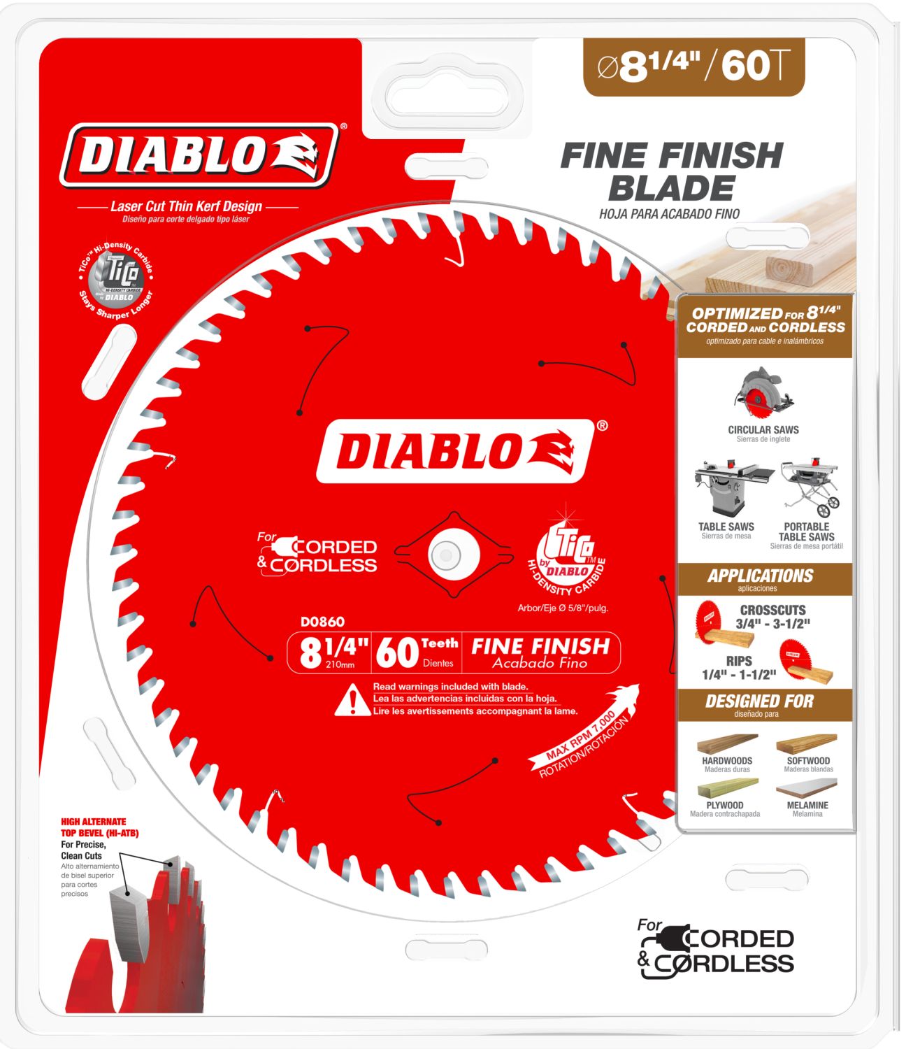 Diablo D0860X 8-1/4 in. x 60 Tooth Fine Finish Saw Blade for Wood