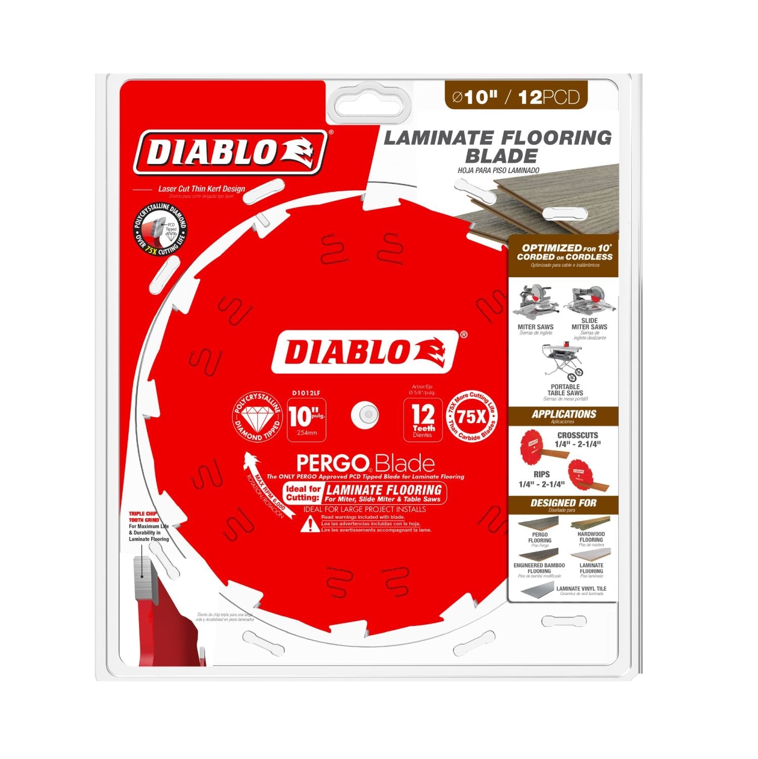 Diablo D1012LF 10 in. x 12-Tooth  (PCD) Laminate Flooring PERGOBlade