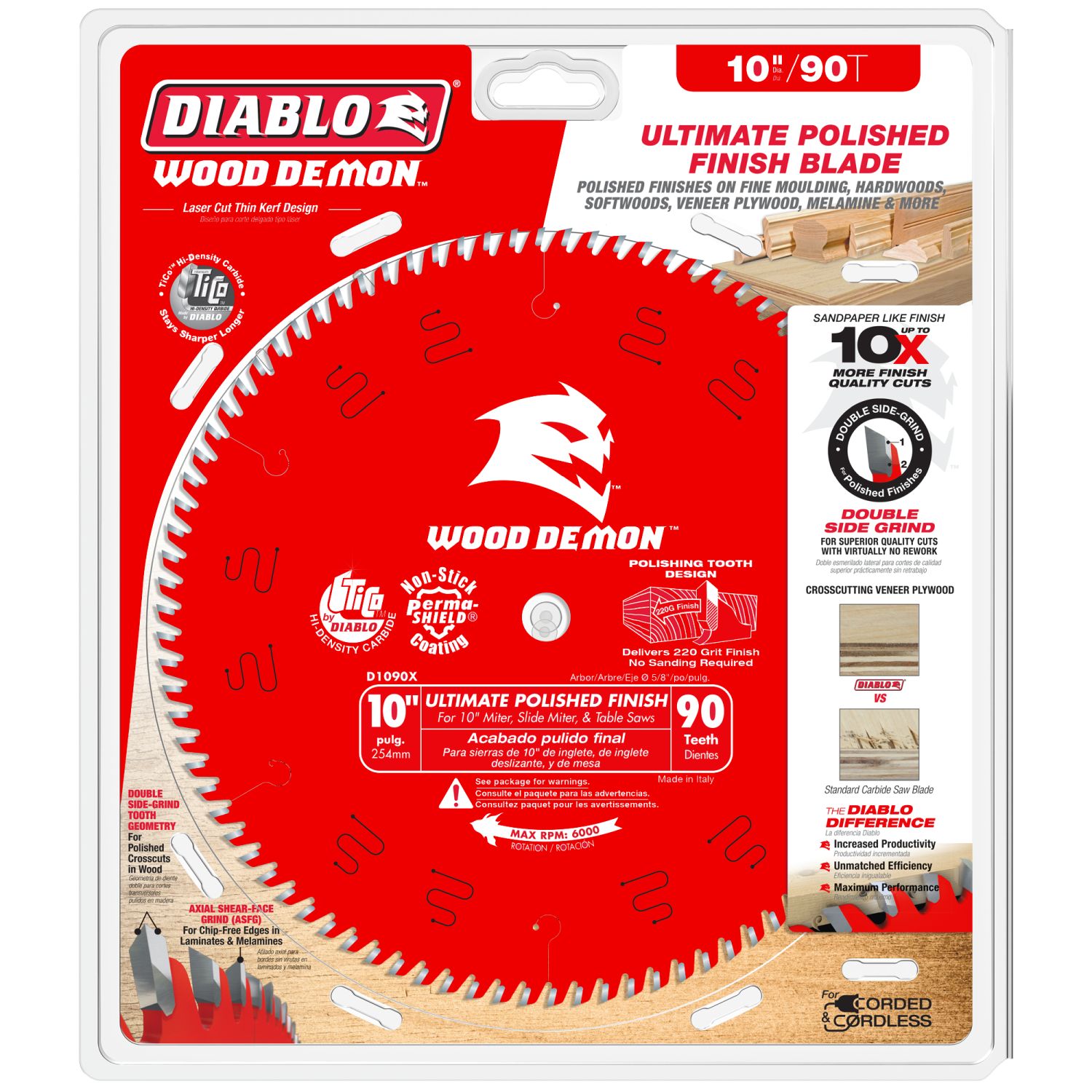 Diablo D1090X 10 in. x 90-Tooth  Ultimate Polished Finish Saw Blade
