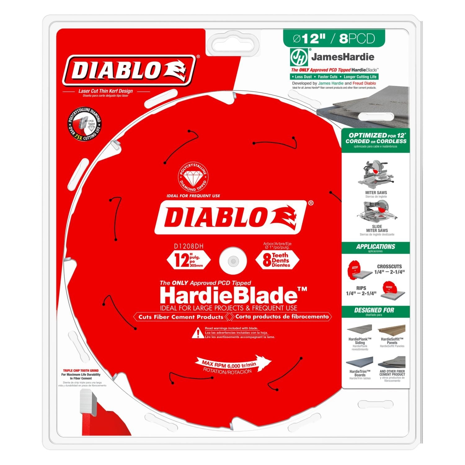 Diablo D1208DH 12 in. x 8-Tooth  (PCD) Fiber Cement HardieBlade