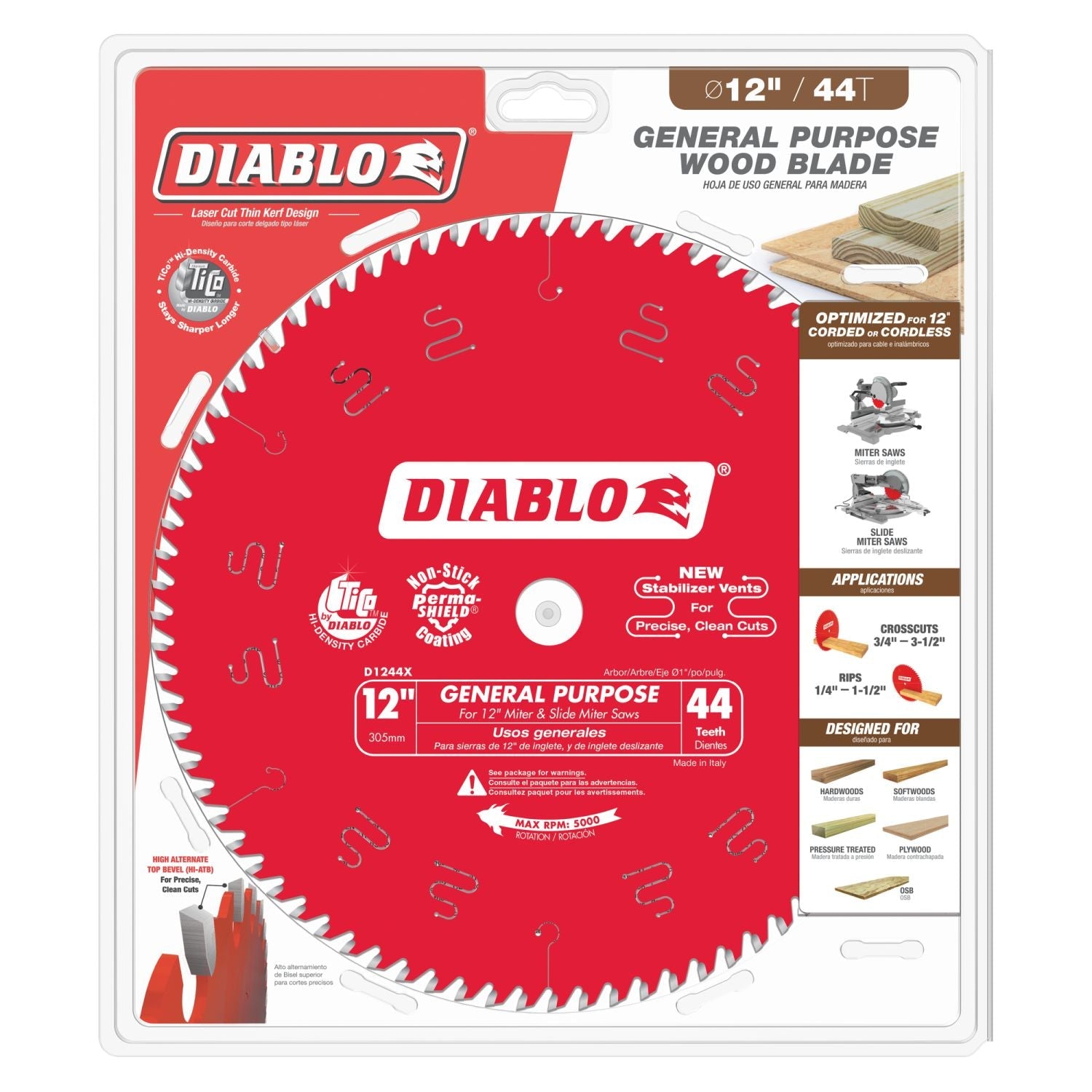 Diablo D1244X 12 in. x 44-Tooth  General Purpose Wood Saw Blade