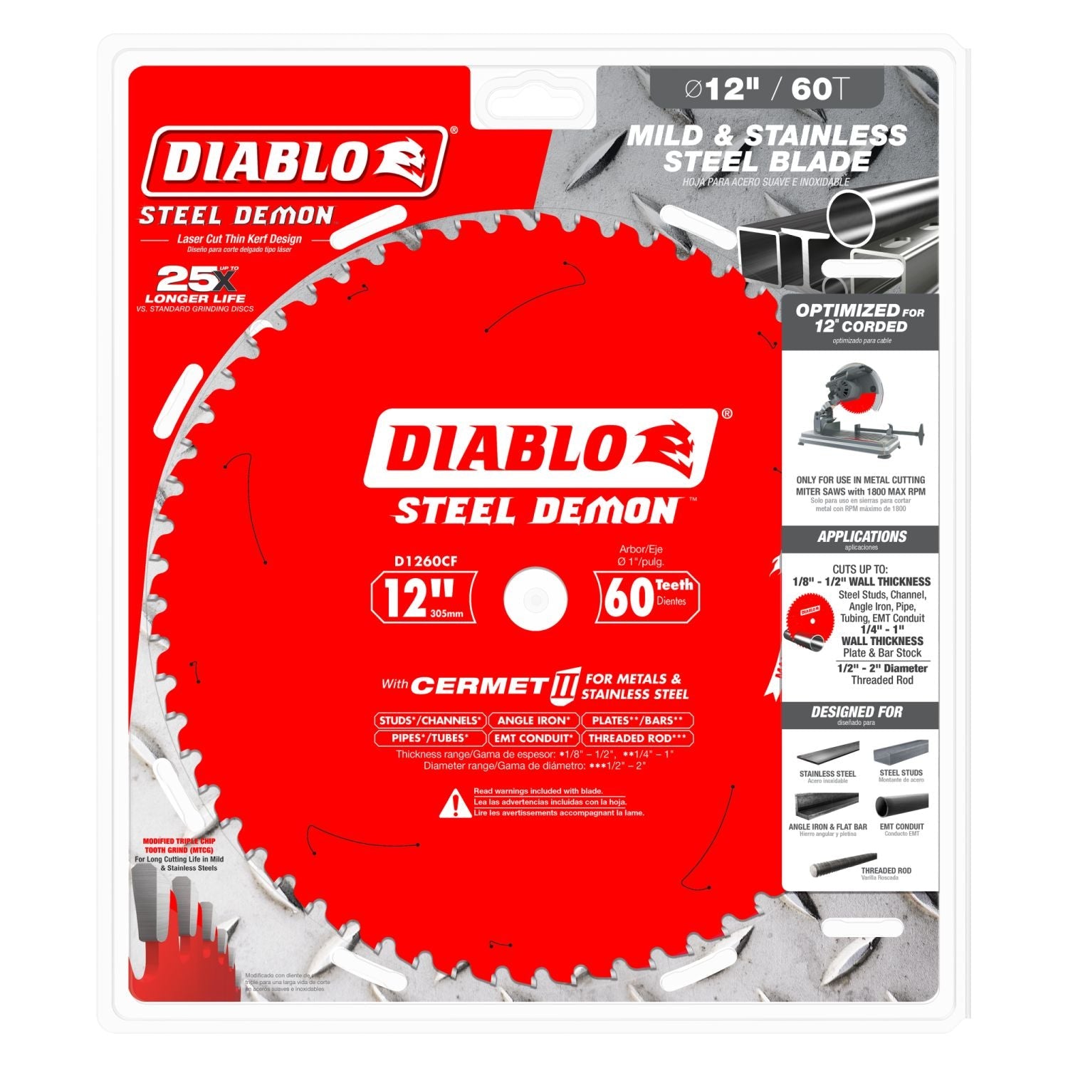 Diablo D1260CF 12 in. x 60-Tooth  Steel Demon Cermet Metal and Stainless Steel Cutting Saw Blade