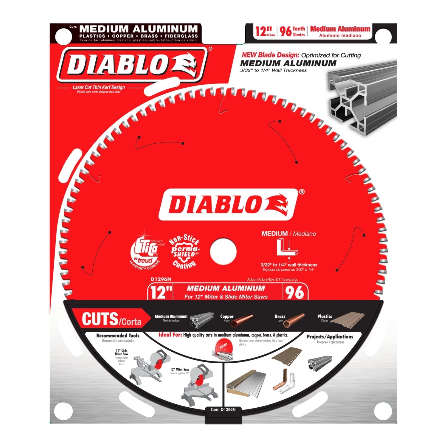 Diablo D1296N 12 in. X 96-Tooth  Medium Aluminum Saw Blade